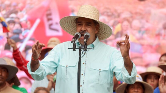 El presidente de Venezuela, Nicol&aacute;s Maduro, pronuncia un discurso durante una marcha este mi&eacute;rcoles, en Caracas