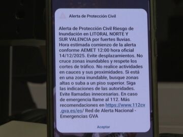 Emergencias envía un mensaje Es-Alert a los móviles por riesgo de inundaciones en Valencia y activa la alerta roja por lluvias