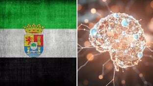 Imagen de archivo de la bandera de Extremadura y de la Inteligencia Artificial. 