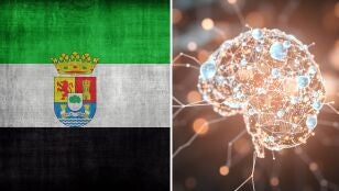 Imagen de archivo de la bandera de Extremadura y de la Inteligencia Artificial. 