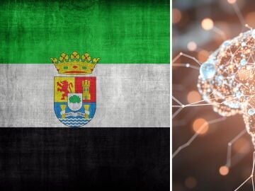 Imagen de archivo de la bandera de Extremadura y de la Inteligencia Artificial. 
