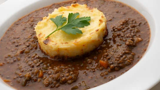 Guiso de lentejas con pastel de patata Guiso de lentejas con pastel de patata