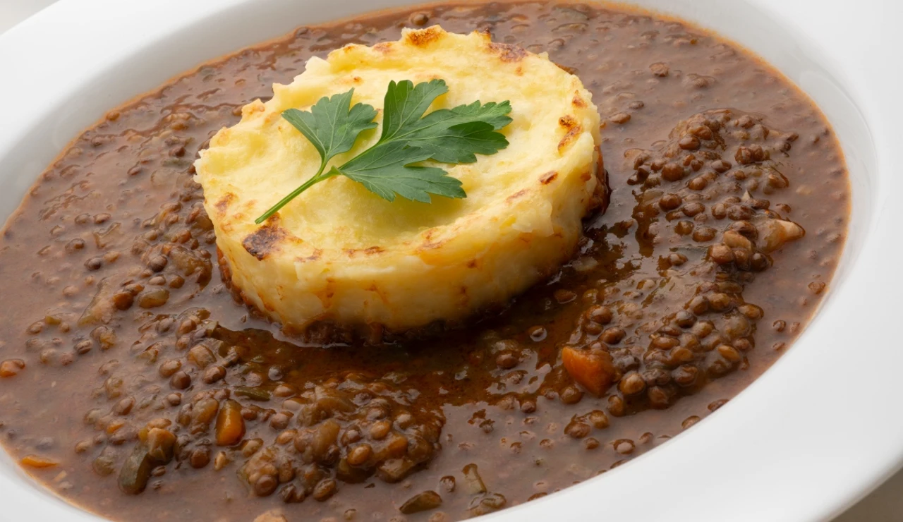 Guiso de lentejas con pastel de patata