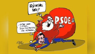 Pedro S&aacute;nchez es aplastado por Papa Noel, en la vi&ntilde;eta gr&aacute;fica de Alfredo Boto