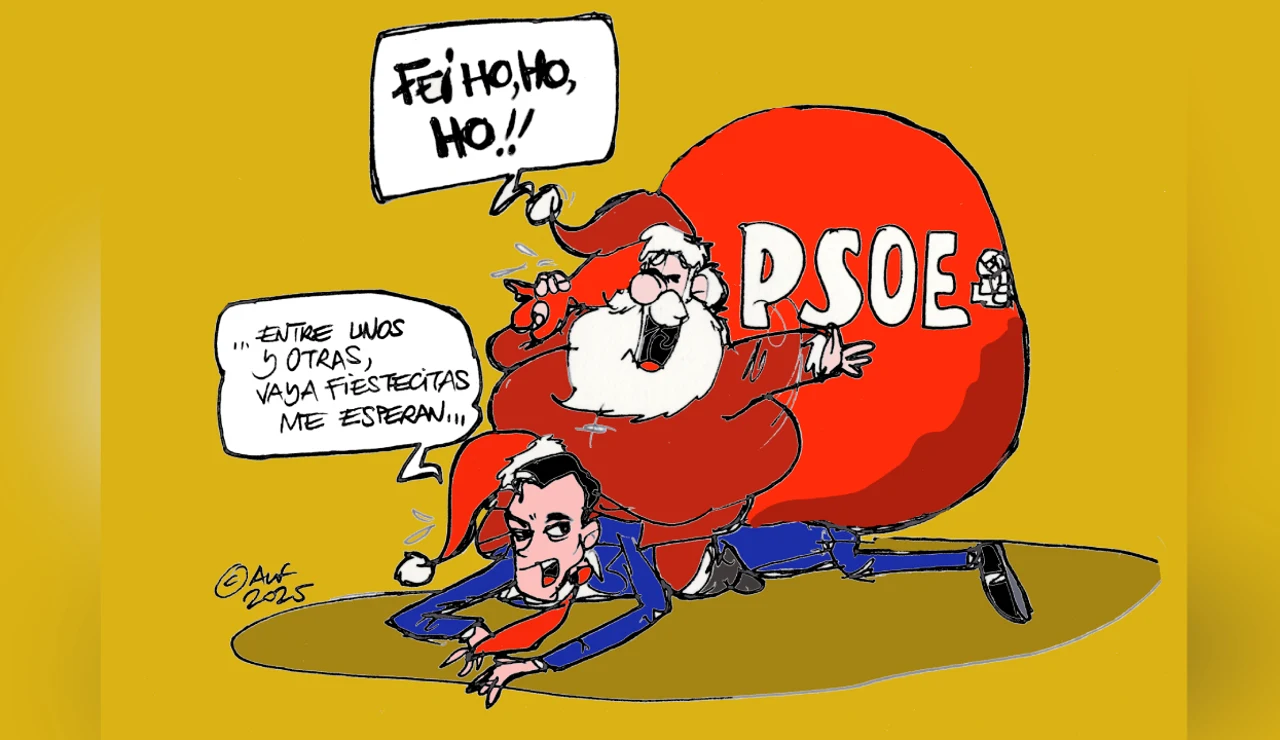 Pedro Sánchez es aplastado por Papa Noel, en la viñeta gráfica de Alfredo Boto