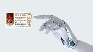 Montaje de una mano robot con un d&eacute;cimo de la Loter&iacute;a de Navidad 2025 