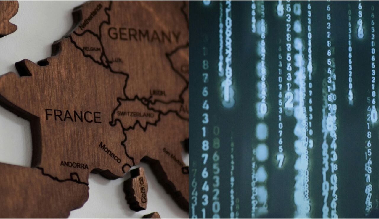 Un mapa de Europa y n&uacute;meros digitales dispuestos verticalmente
