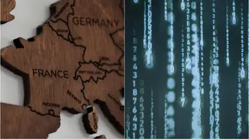 Un mapa de Europa y números digitales dispuestos verticalmente Un mapa de Europa y números digitales dispuestos verticalmente