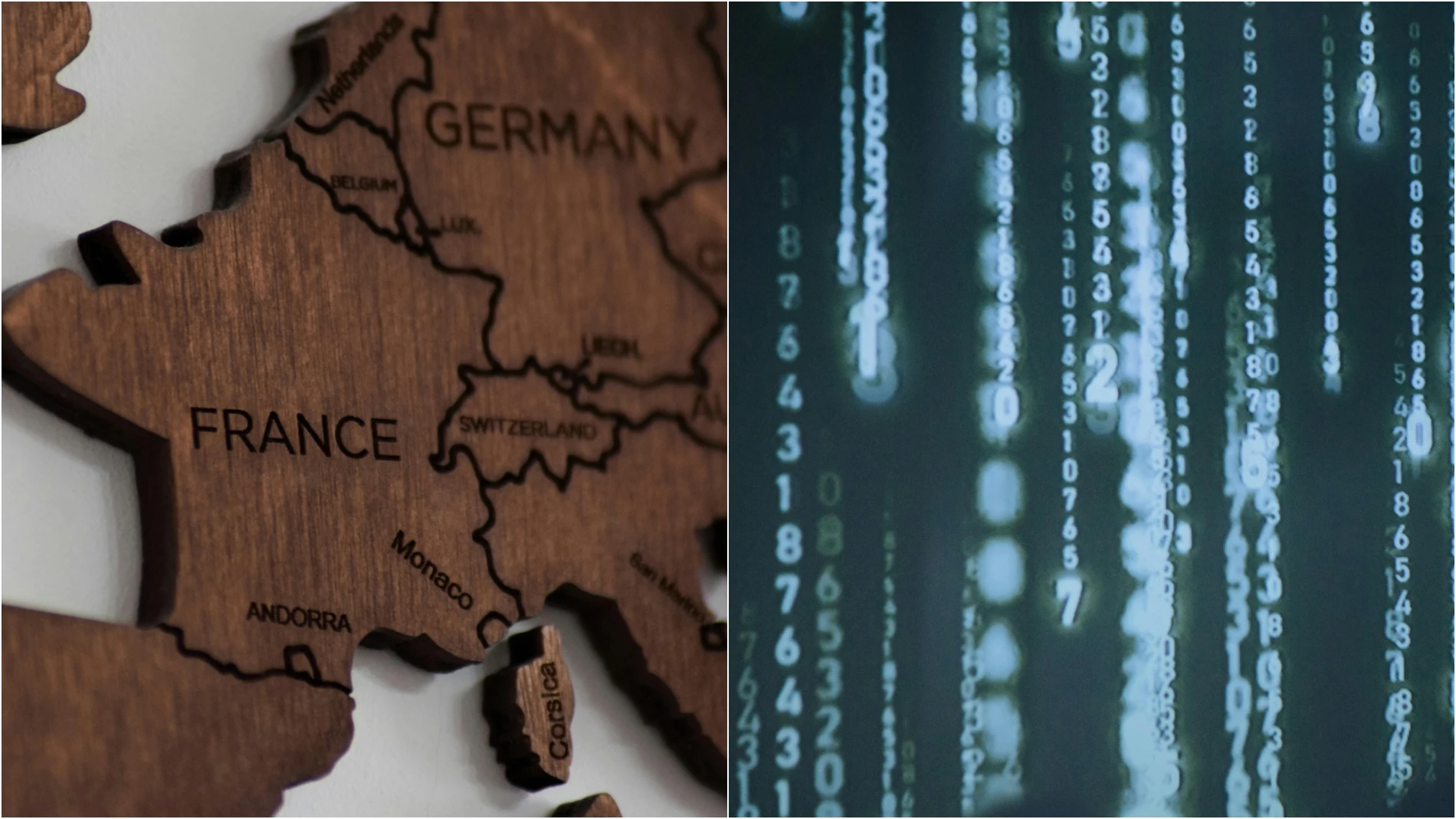 Un mapa de Europa y números digitales dispuestos verticalmente Un mapa de Europa y números digitales dispuestos verticalmente
