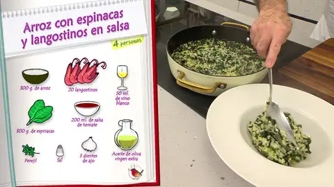 Ingredientes Arroz con espinacas y langostinos en salsa Ingredientes Arroz con espinacas y langostinos en salsa