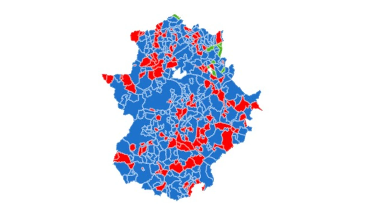 Mapa de resultados en Extremadura
