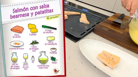 Ingredientes salmón con salsa bearnesa y patatitas Ingredientes salmón con salsa bearnesa y patatitas