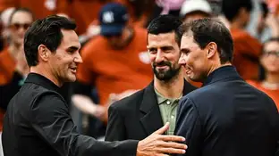 Federer, Nadal y Djokovic en el homenaje de Roland Garros al tenista balear Federer, Nadal y Djokovic en el homenaje de Roland Garros al tenista balear
