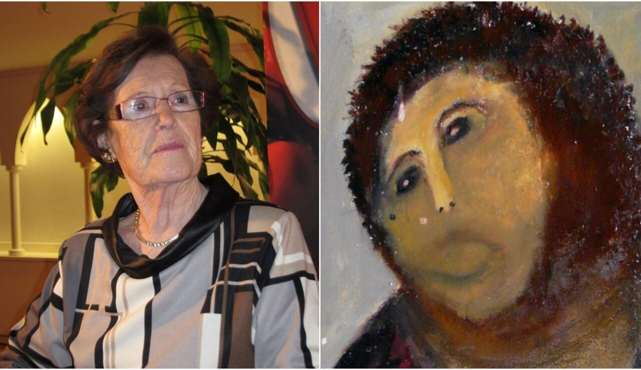 A la izquierda, una imagen de archivo de Cecilia Gim&eacute;nez. A la derecha, el Ecce Homo de Borja.