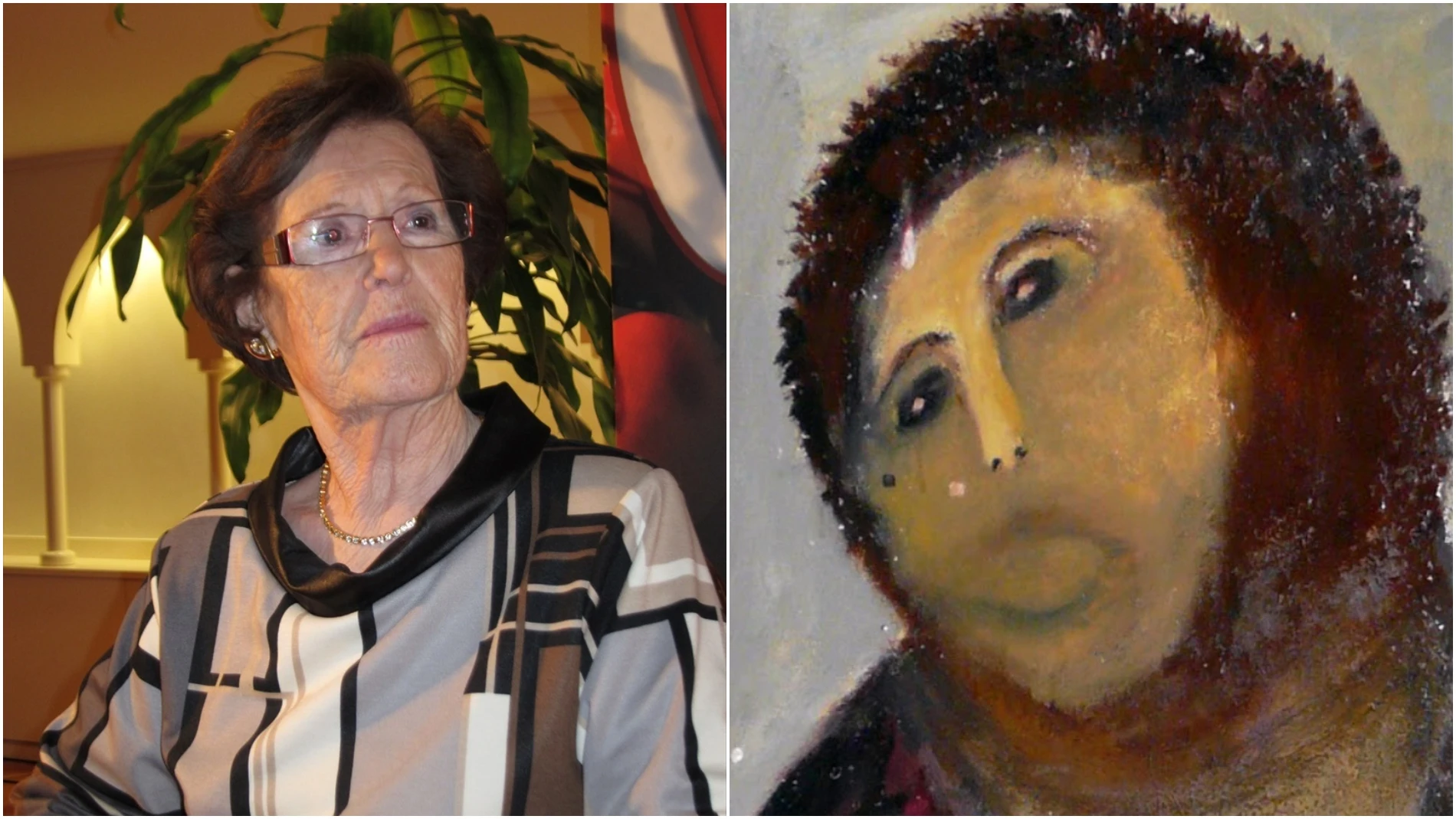A la izquierda, una imagen de archivo de Cecilia Giménez. A la derecha, el Ecce Homo de Borja. A la izquierda, una imagen de archivo de Cecilia Giménez. A la derecha, el Ecce Homo de Borja.