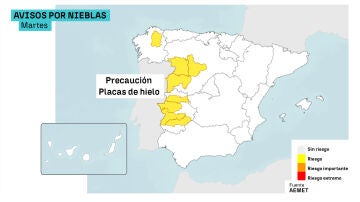 Mapa de avisos por nieblas
