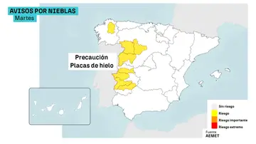 Mapa de avisos por nieblas Mapa de avisos por nieblas