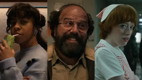 Erica, Murray y Vickie en Stranger Things 5 Erica, Murray y Vickie en Stranger Things 5