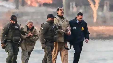 Nicolás Maduro, y su esposa, Cilia Flores, escoltados por agentes de la DEA Nicolás Maduro, y su esposa, Cilia Flores, escoltados por agentes de la DEA