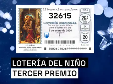 32615, tercer premio de la Lotería del Niño 2026 de hoy martes 6 de enero: dónde ha caído y cómo ha estado de repartido 32615, tercer premio de la Lotería del Niño 2026 de hoy martes 6 de enero: dónde ha caído y cómo ha estado de repartido