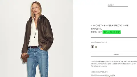 Bomber efecto ante con capucha Bomber efecto ante con capucha