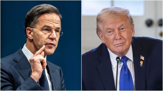 A la izquierda, el secretario de la OTAN, Mark Rutte, a la derecha, el presidente de EEUU, Donald Trump