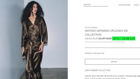 Vestido satinado cruzado en marrón chocolate