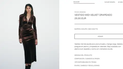 Vestido velvet drapeado en marrón chocolate Vestido velvet drapeado en marrón chocolate