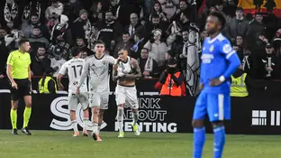 Los jugadores del Albacete celebran el tercer gol ante el Real Madrid Los jugadores del Albacete celebran el tercer gol ante el Real Madrid