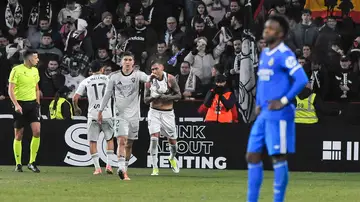 Los jugadores del Albacete celebran el tercer gol ante el Real Madrid Los jugadores del Albacete celebran el tercer gol ante el Real Madrid