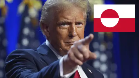 Imagen de archivo de Donald Trump y de una bandera de Groenlandia. Imagen de archivo de Donald Trump y de una bandera de Groenlandia.