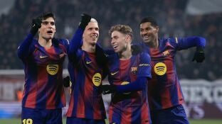Dani Olmo celebra su golazo al Slavia de Praga 