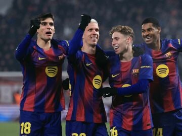 Dani Olmo celebra su golazo al Slavia de Praga 