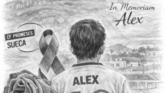 Ilustraci&oacute;n con la imagen de espaldas de &Agrave;lex difundida por su equipo de f&uacute;tbol en redes