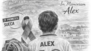 Ilustraci&oacute;n con la imagen de espaldas de &Agrave;lex difundida por su equipo de f&uacute;tbol en redes