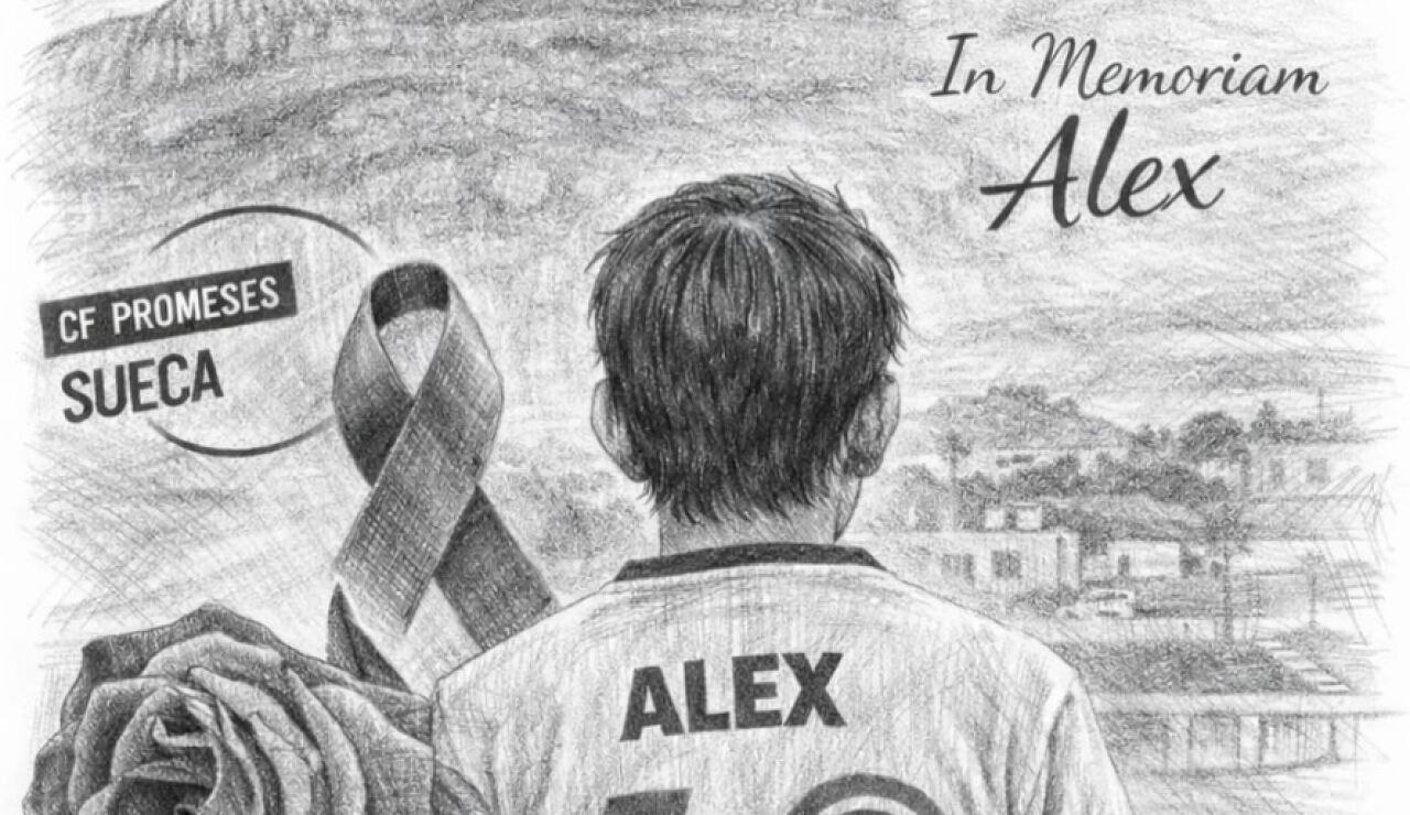 Ilustraci&oacute;n con la imagen de espaldas de &Agrave;lex difundida por su equipo de f&uacute;tbol en redes