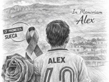Ilustraci&oacute;n con la imagen de espaldas de &Agrave;lex difundida por su equipo de f&uacute;tbol en redes