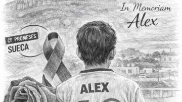 Ilustraci&oacute;n con la imagen de espaldas de &Agrave;lex difundida por su equipo de f&uacute;tbol en redes