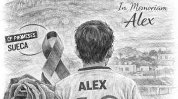Ilustración con la imagen de espaldas de Àlex difundida por su equipo de fútbol en redes Ilustración con la imagen de espaldas de Àlex difundida por su equipo de fútbol en redes