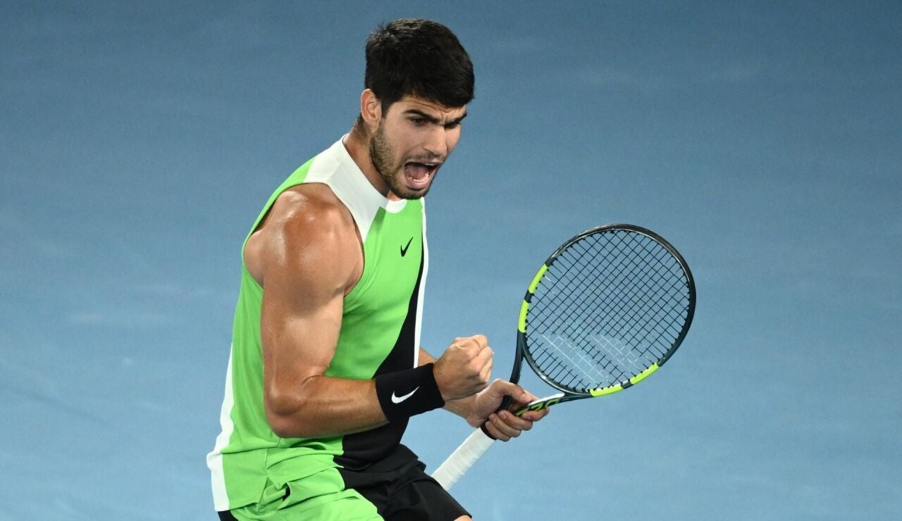 Alcaraz en el partido ante De Mi&ntilde;aur en Melbourne