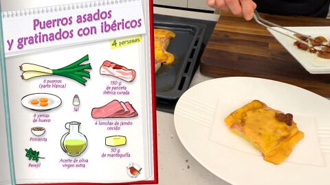 Ingredientes Puerros asados y gratinados con ibéricos