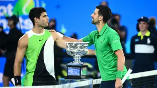 Carlos Alcaraz y Novak Djokovic, antes de la final del Open de Australia 2026 Carlos Alcaraz y Novak Djokovic, antes de la final del Open de Australia 2026