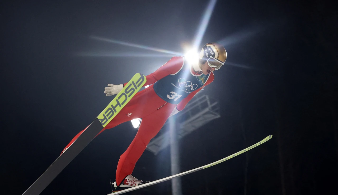Gregor Deschwanden, en un entrenamiento en Milano Cortina