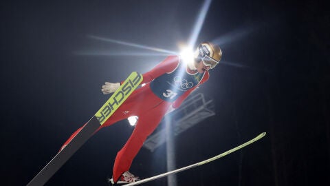 Gregor Deschwanden, en un entrenamiento en Milano Cortina 