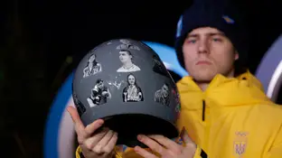 El casco del skeletonista ucraniano Vladyslav Heraskevych El casco del skeletonista ucraniano Vladyslav Heraskevych