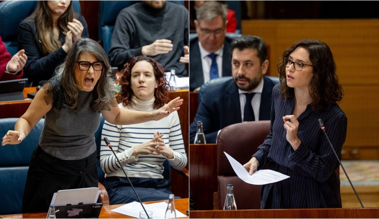 La portavoz de M&aacute;s MAdrid en la Asamblea, Manuela Bergerot, y la presidenta de la Comunidad de Madrid, Isabel D&iacute;az Ayuso