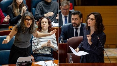 La portavoz de M&aacute;s MAdrid en la Asamblea, Manuela Bergerot, y la presidenta de la Comunidad de Madrid, Isabel D&iacute;az Ayuso