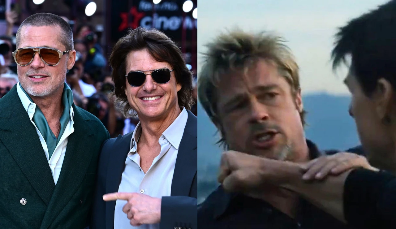 Brad Pitt y Tom Cruise junto a una escena de un vídeo generado por IA