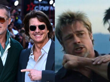 Brad Pitt y Tom Cruise junto a una escena de un v&iacute;deo generado por IA