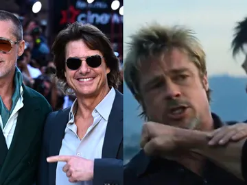 Brad Pitt y Tom Cruise junto a una escena de un vídeo generado por IA Brad Pitt y Tom Cruise junto a una escena de un vídeo generado por IA